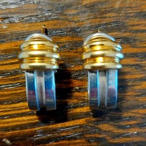 Tiffany & Co Atlas Omega back earrings in 18k yellow gold & sterling silver 1995